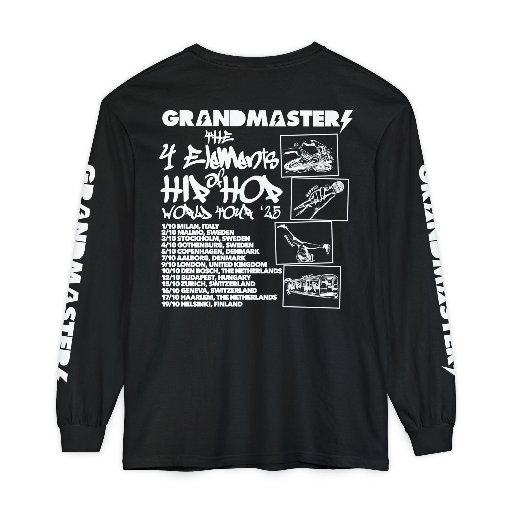 Grandmaster Flash – “4 Elements of Hip Hop” European + UK Tour 2025 Long Sleeve T-Shirt (Limited Edition)