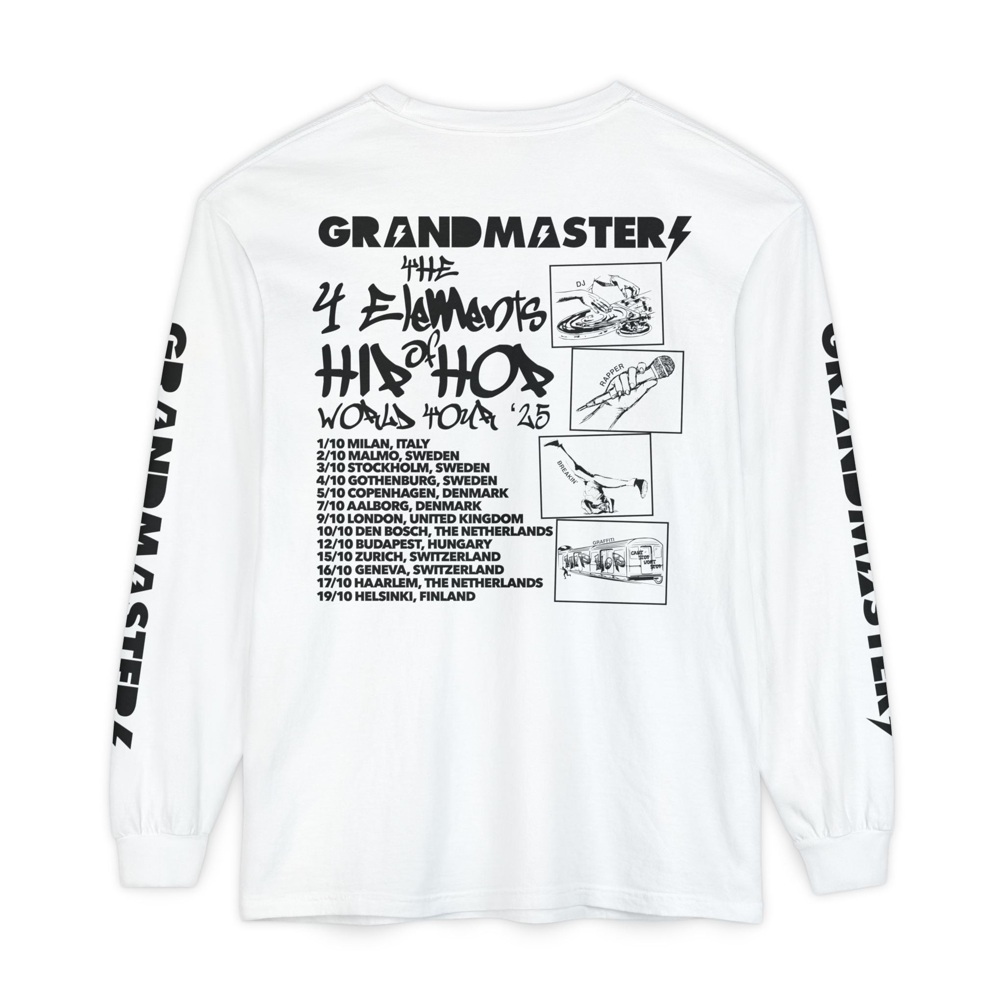 Grandmaster Flash – “4 Elements of Hip Hop” European + UK Tour 2025 Long Sleeve T-Shirt (Limited Edition)